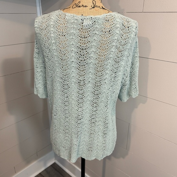 Vintage Crochet Silk Blend Short Sleeve Button Front Cardigan Sweater - Medium - Picture 3 of 6